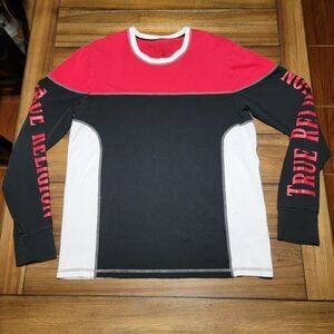 True Religion LS Red Black & White Unisex Rugby Crewneck - Size Large
